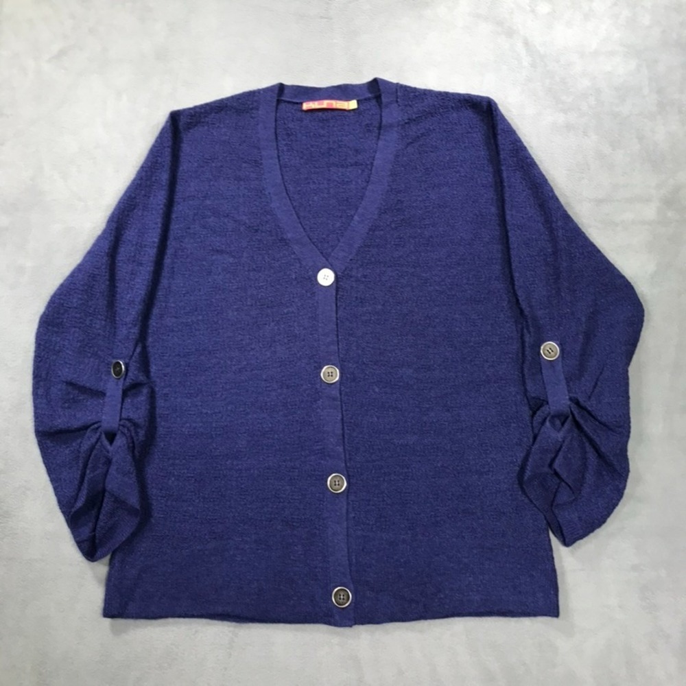 KUNA Cardigan Sweater Womens Size 1 (21" Across) Blue Baby Alpaca Silk Blend